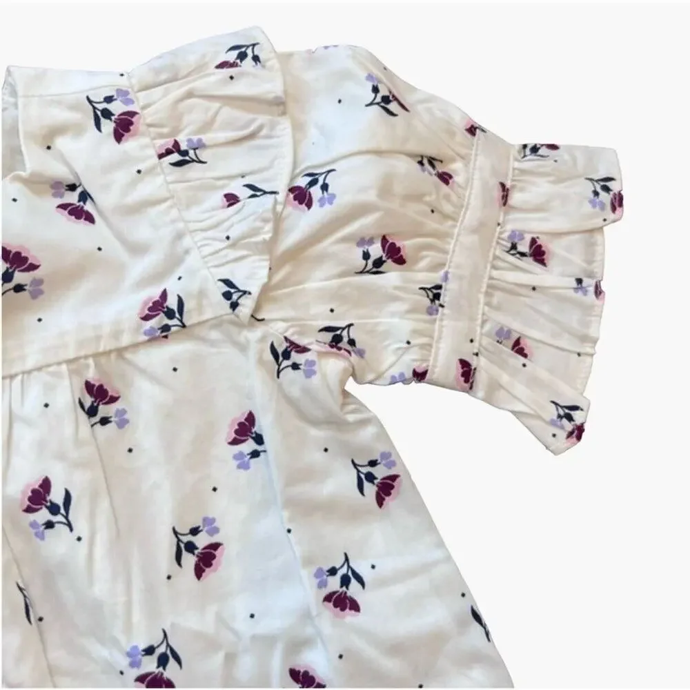 Janie and Jack Jet Ivory Floral Toddler Girls Blouse Size 3 White Purple Pink Co